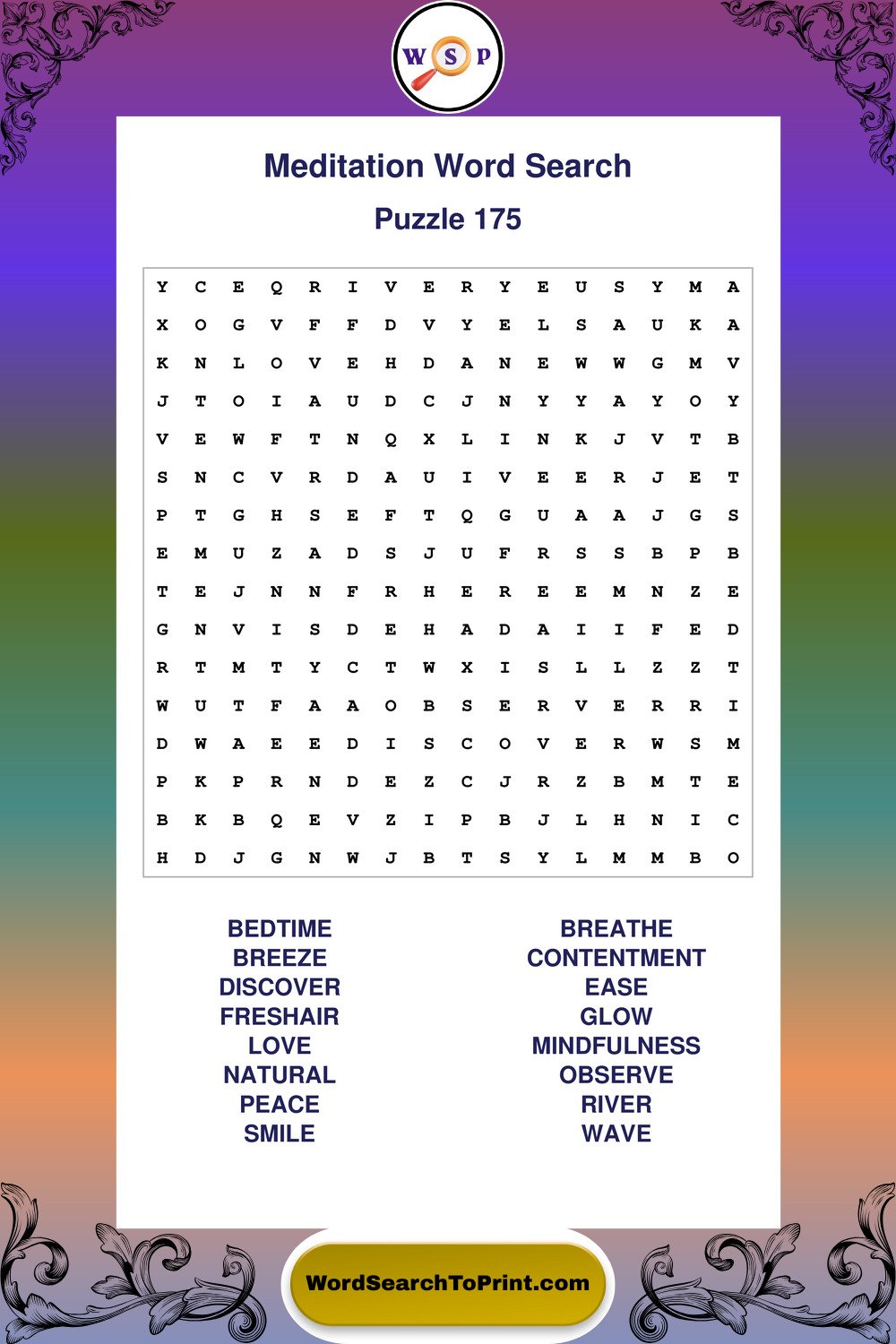 Meditation Word Search Puzzle 175