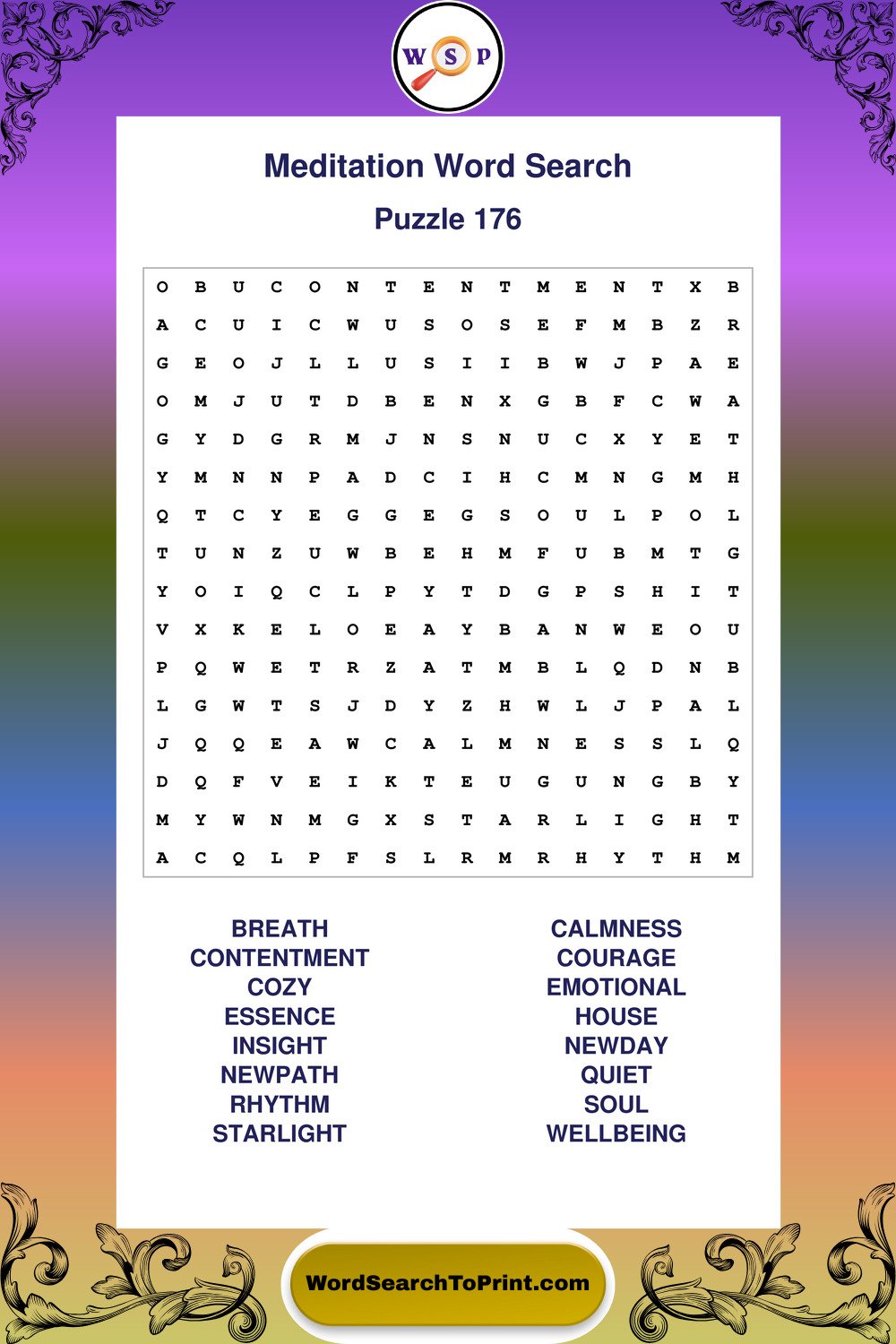 Meditation Word Search Puzzle 176