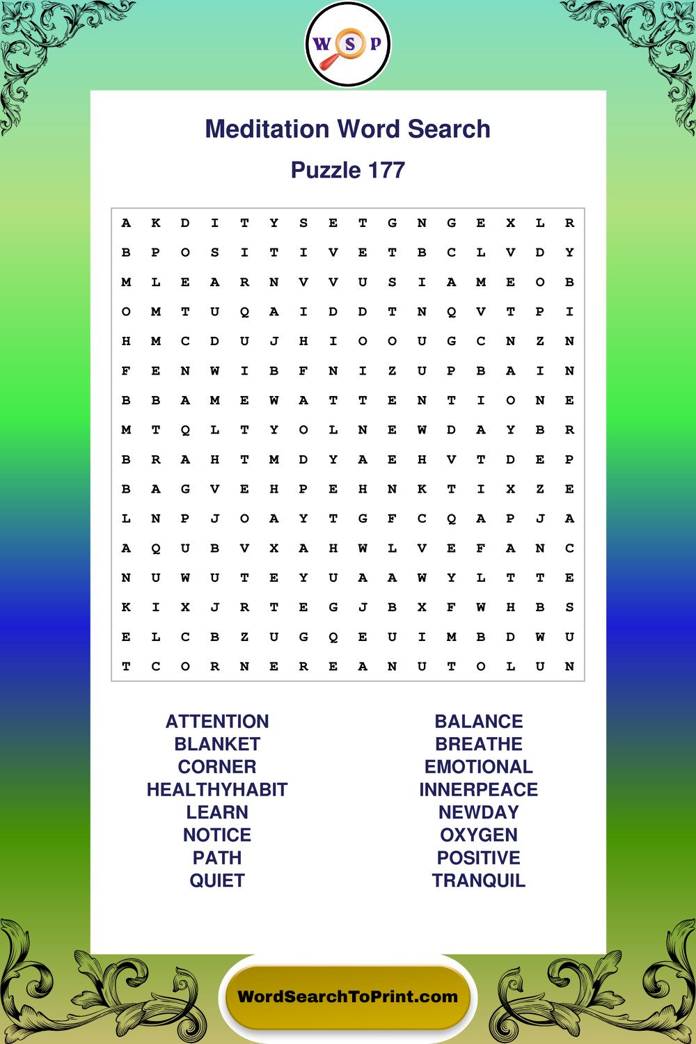 Meditation Word Search Puzzle 177