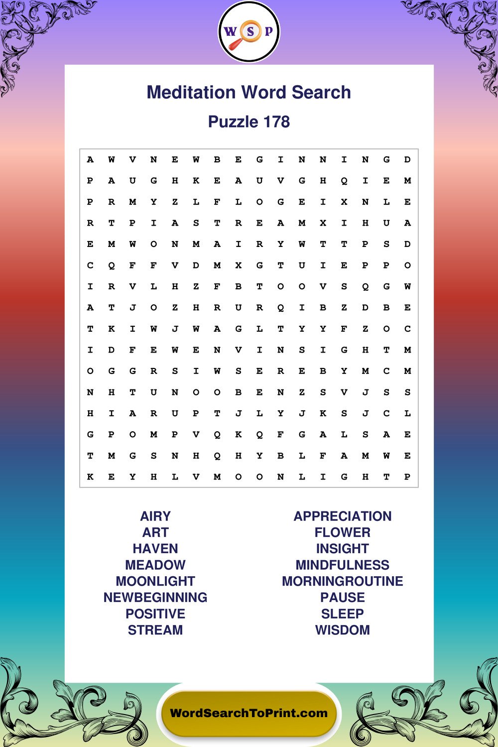 Meditation Word Search Puzzle 178