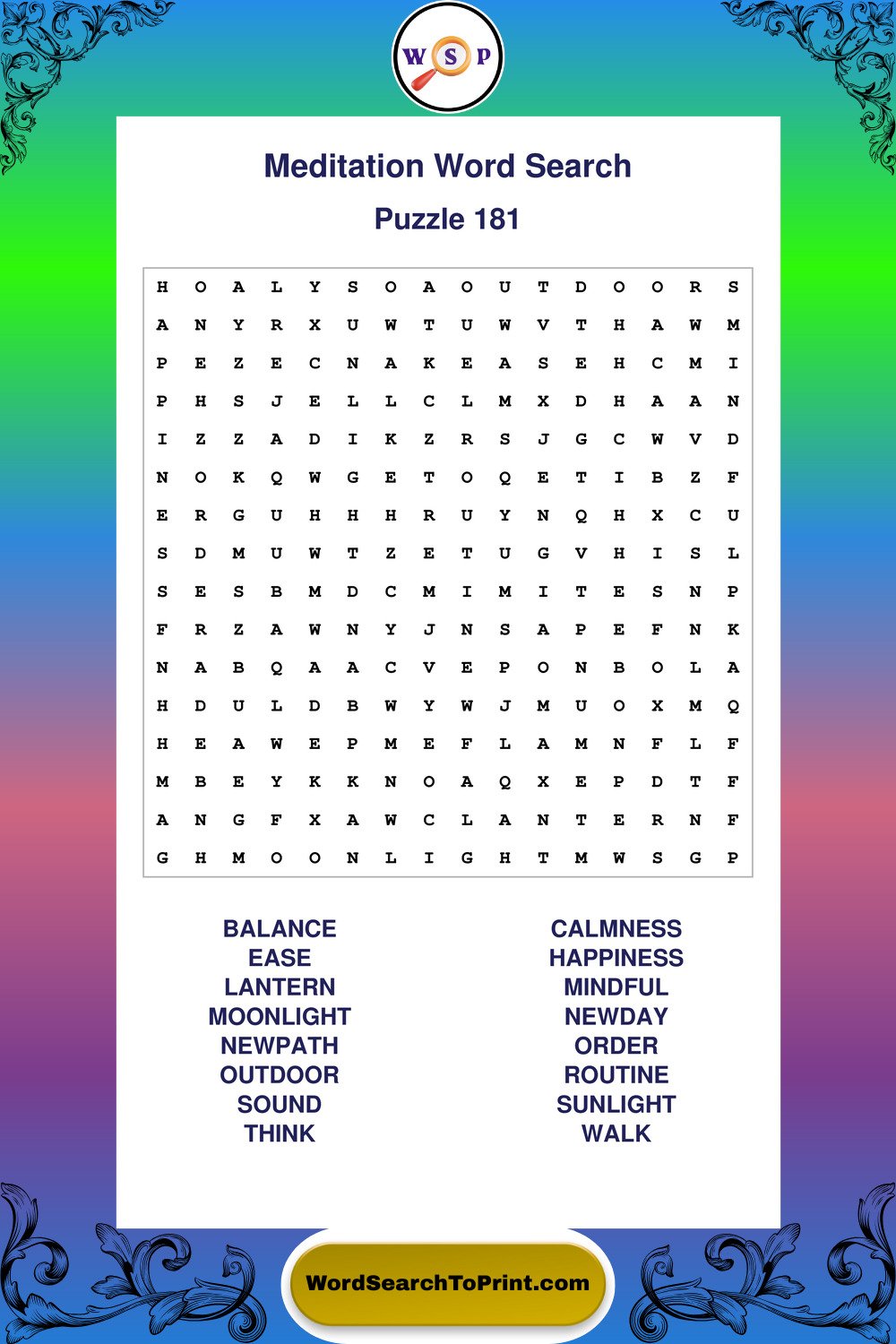 Meditation Word Search Puzzle 181