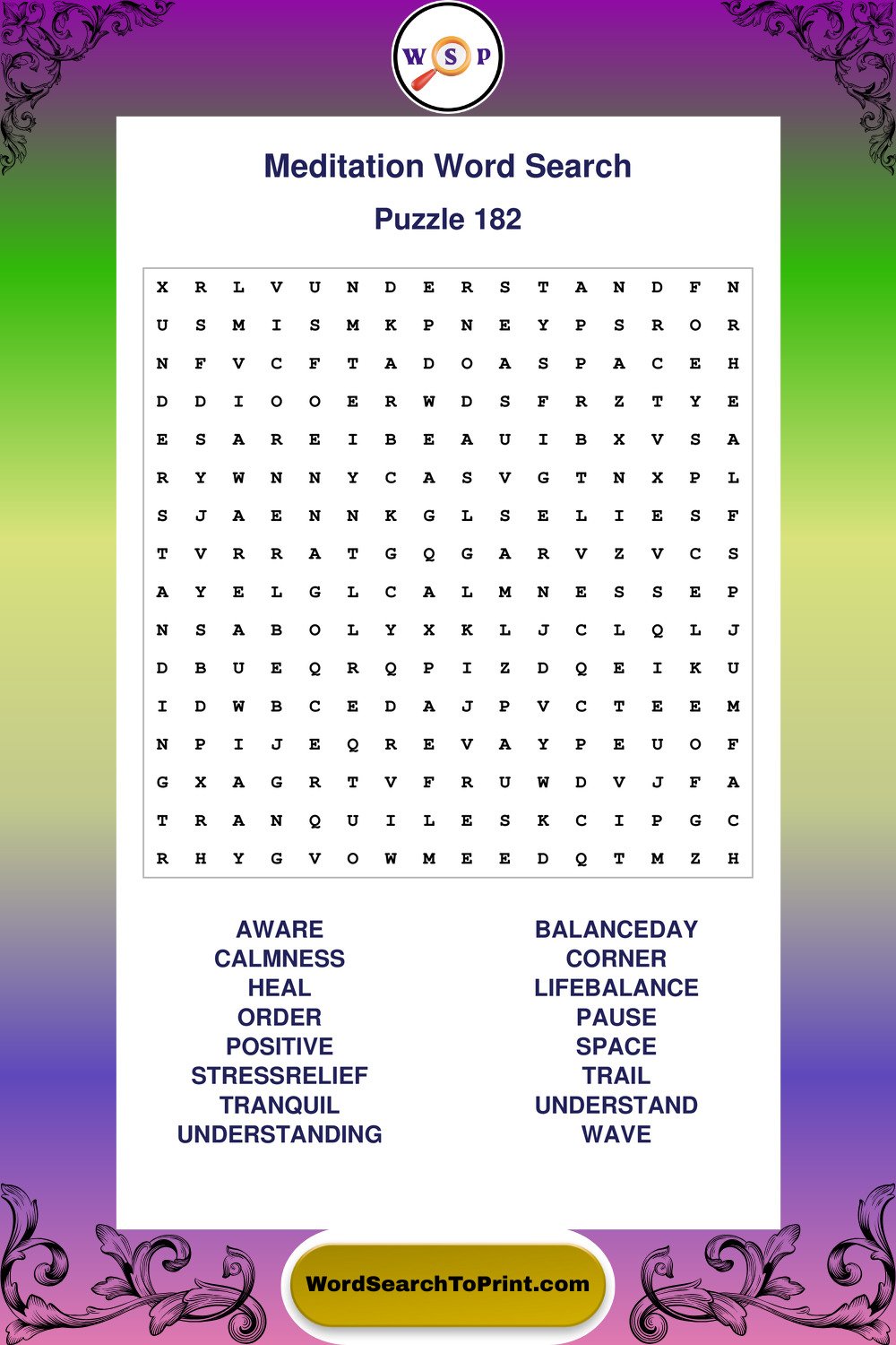 Meditation Word Search Puzzle 182