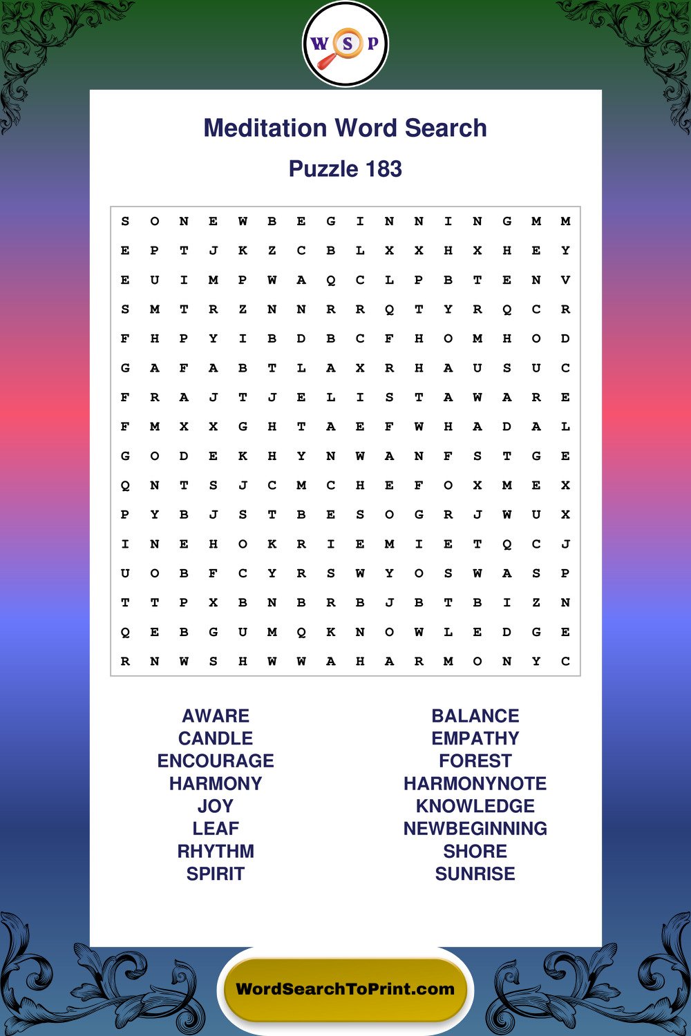 Meditation Word Search Puzzle 183