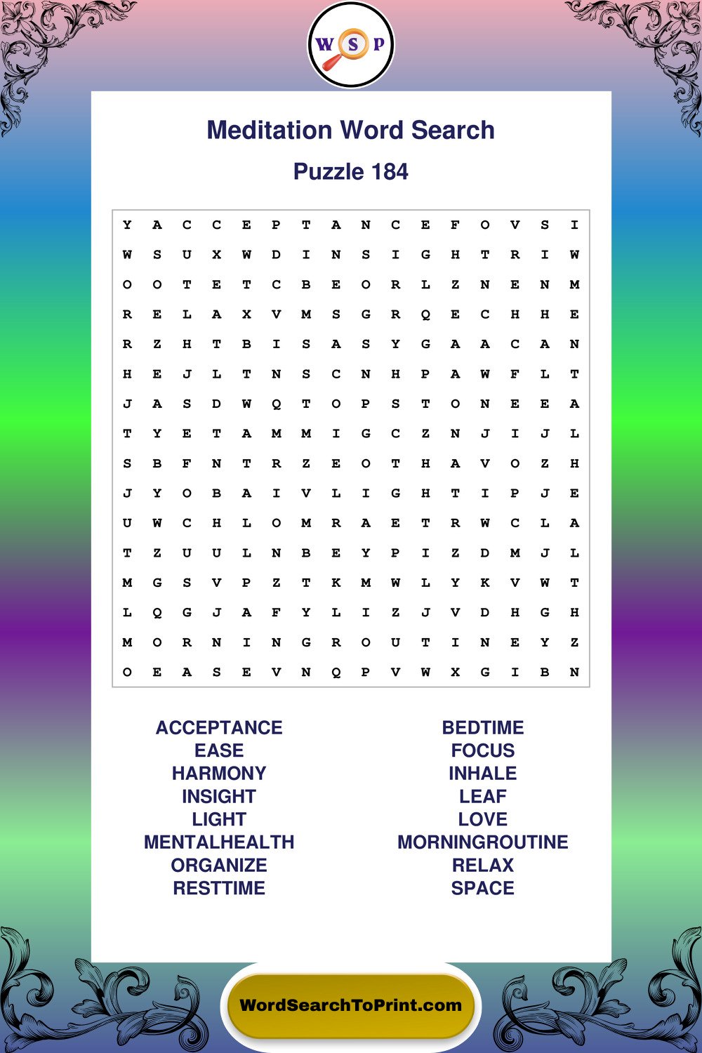 Meditation Word Search Puzzle 184