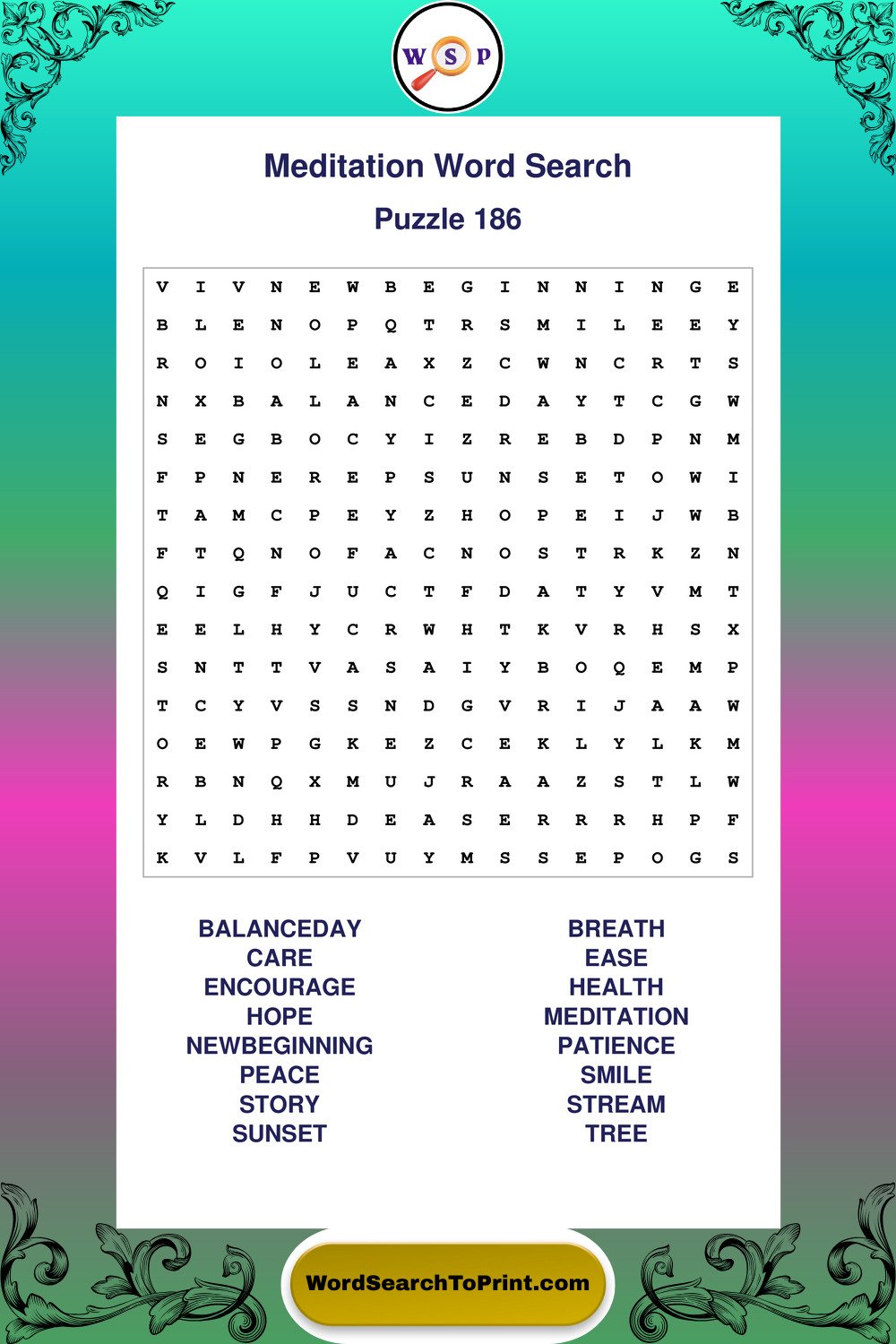 Meditation Word Search Puzzle 186