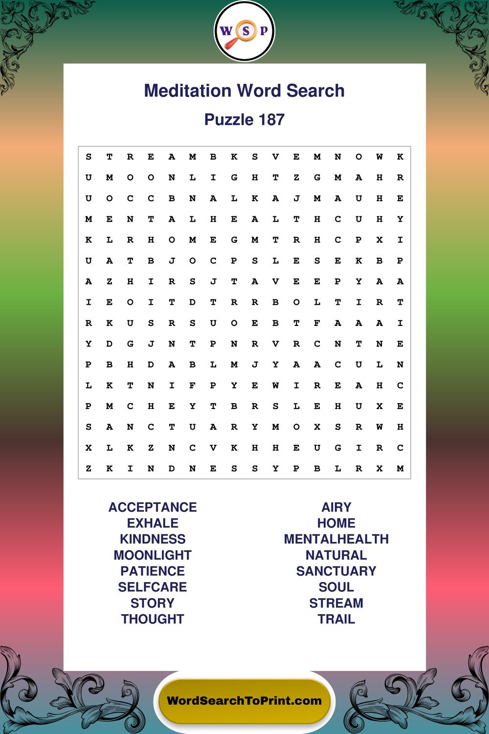 Meditation Word Search Puzzle 187