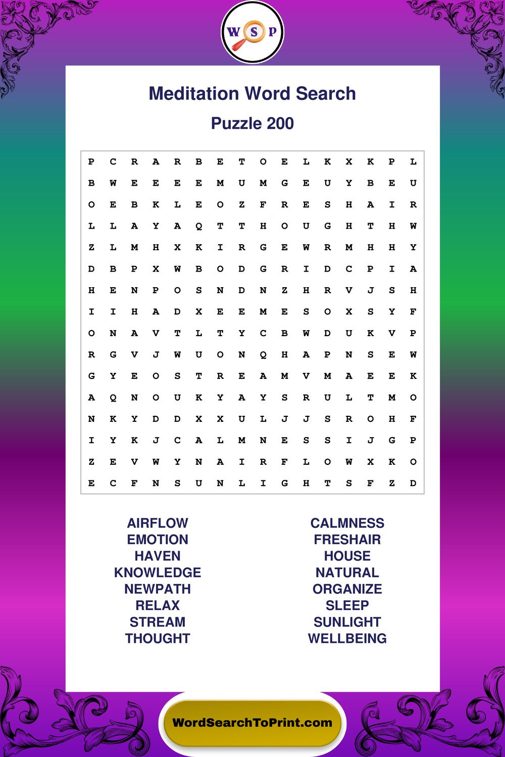 Meditation Word Search Puzzle 200
