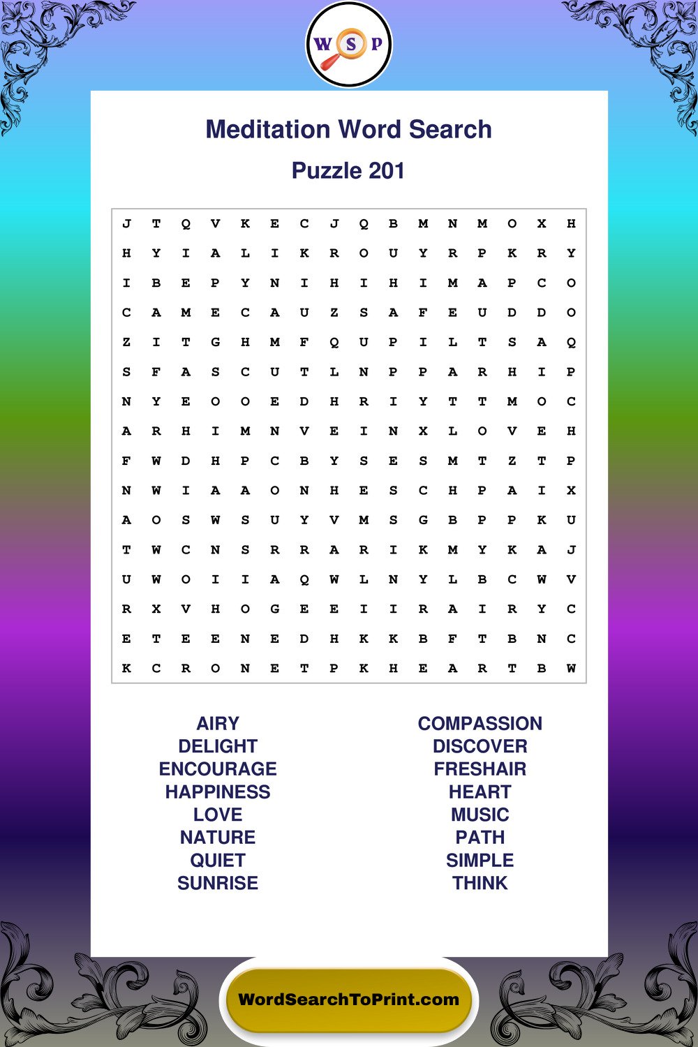 Meditation Word Search Puzzle 201