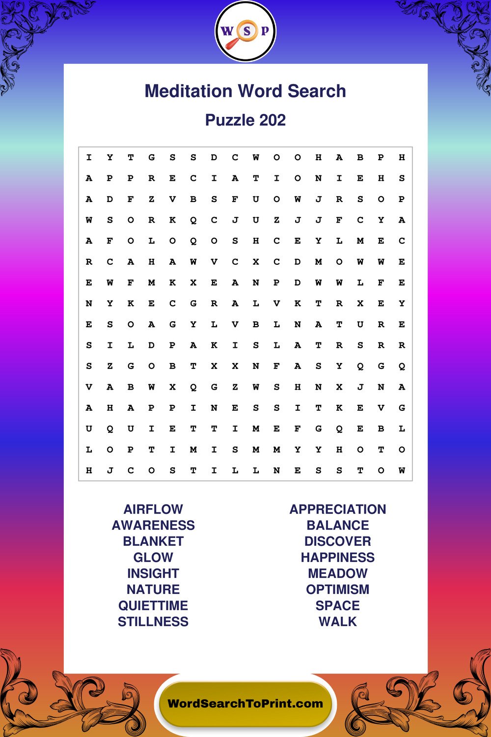 Meditation Word Search Puzzle 202