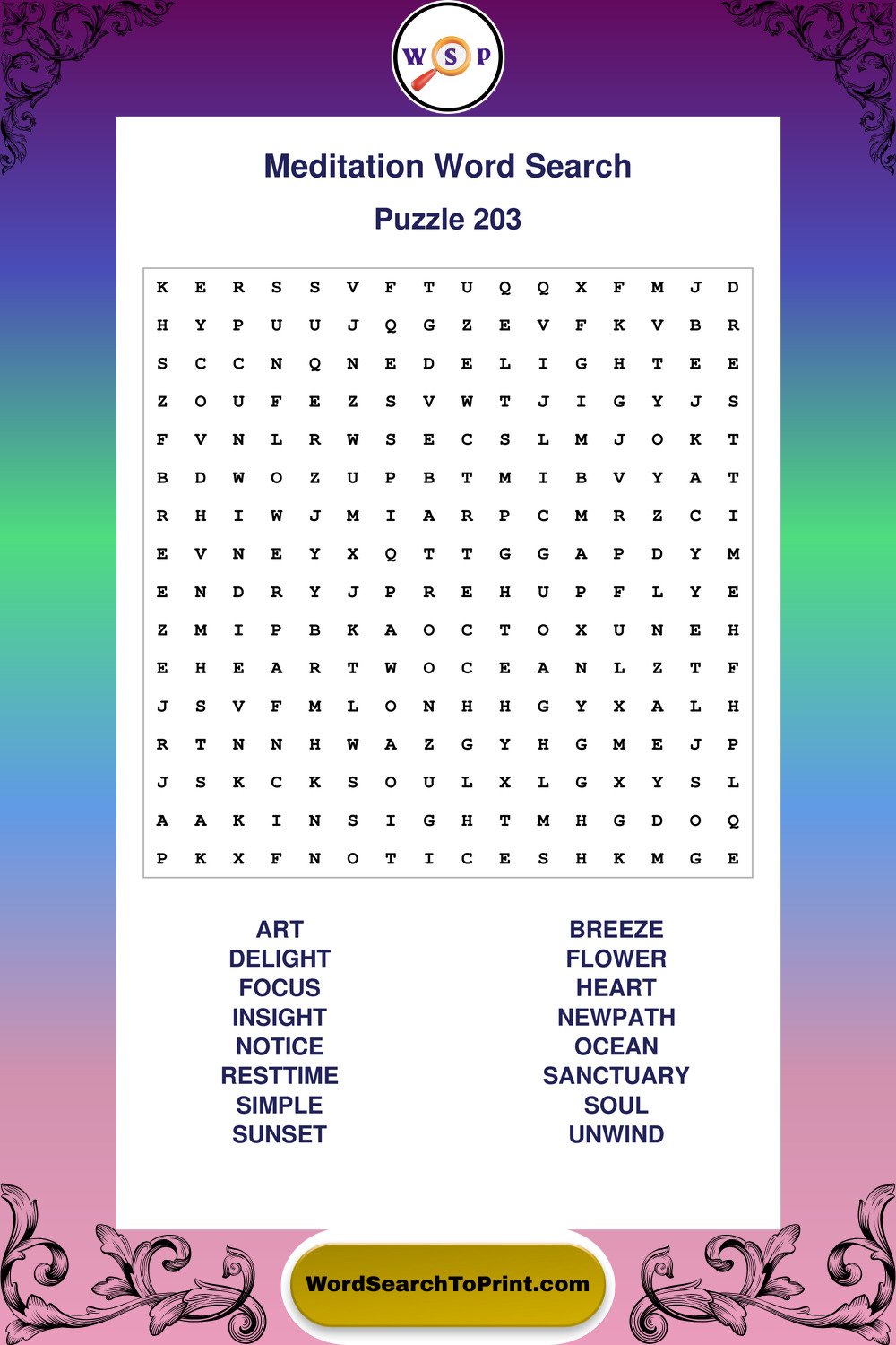 Meditation Word Search Puzzle 203
