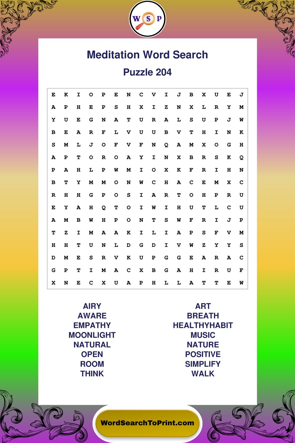 Meditation Word Search Puzzle 204