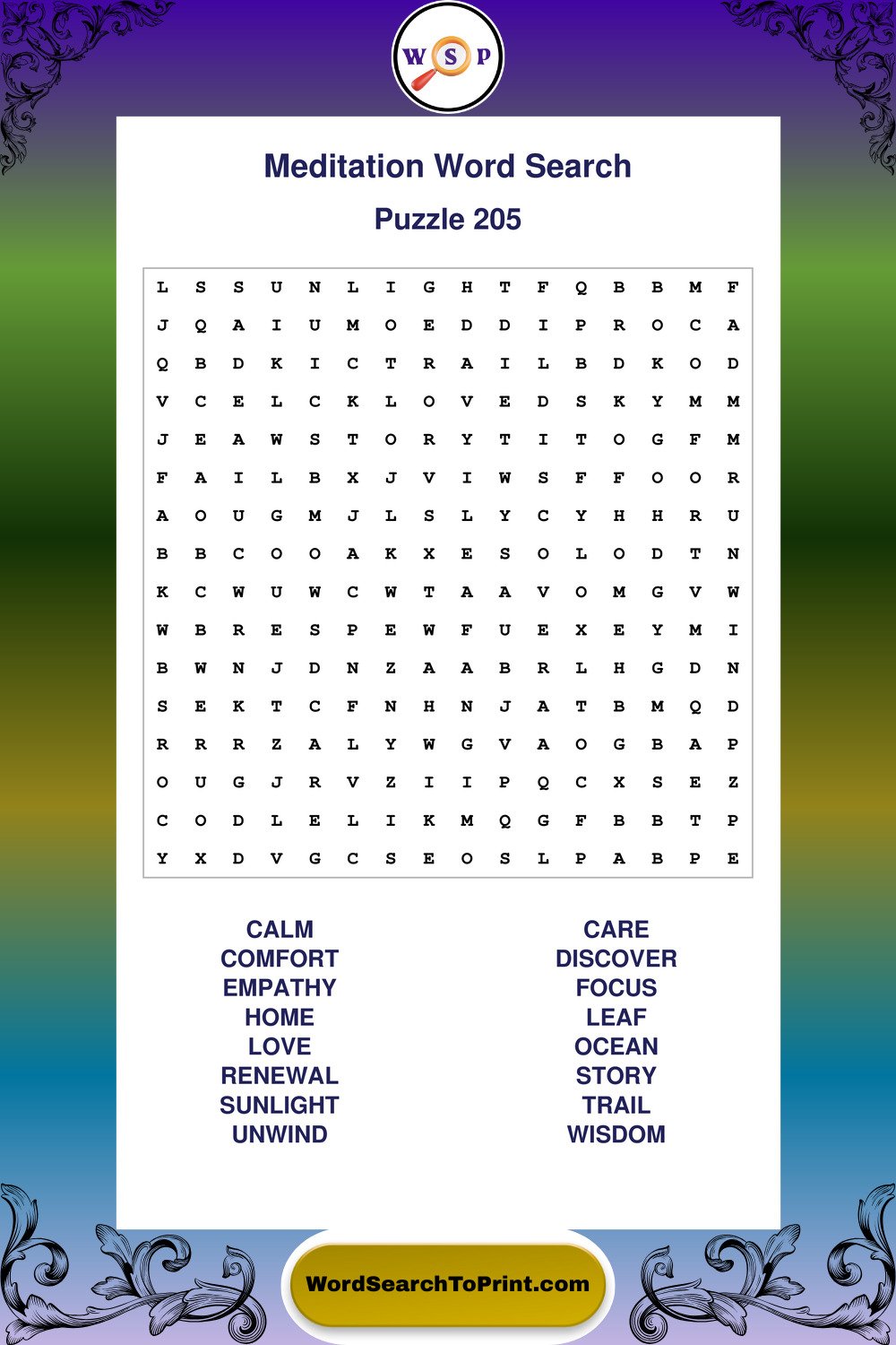 Meditation Word Search Puzzle 205
