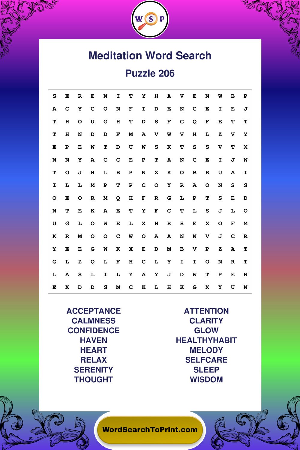 Meditation Word Search Puzzle 206