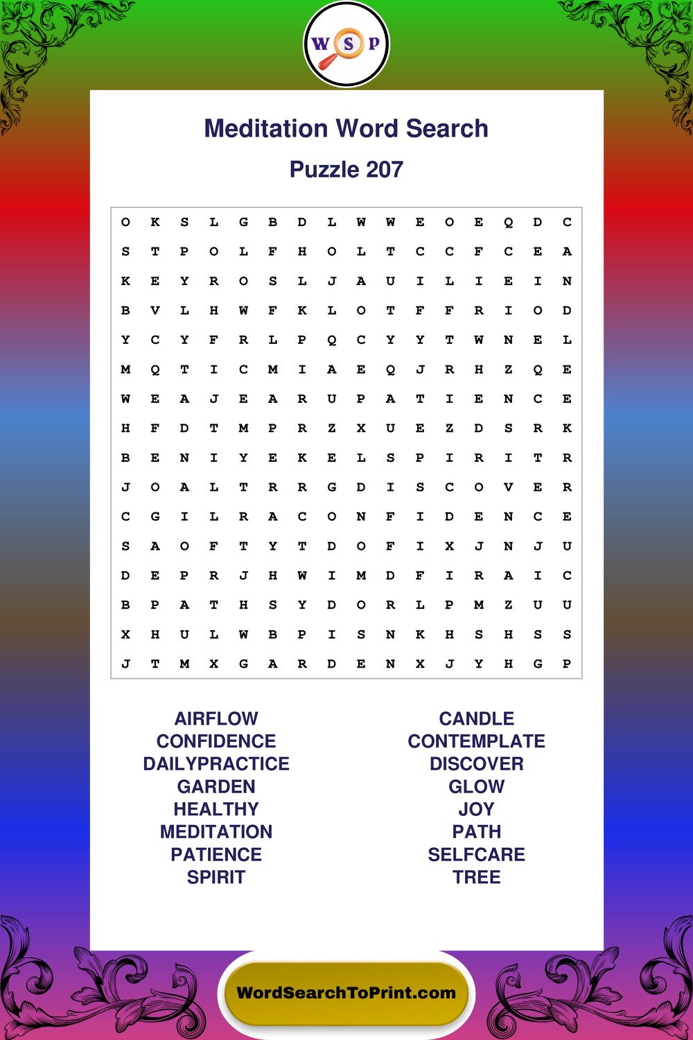 Meditation Word Search Puzzle 207