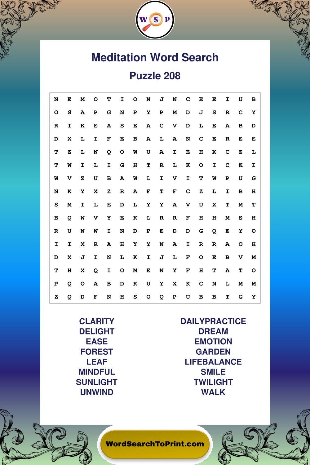 Meditation Word Search Puzzle 208