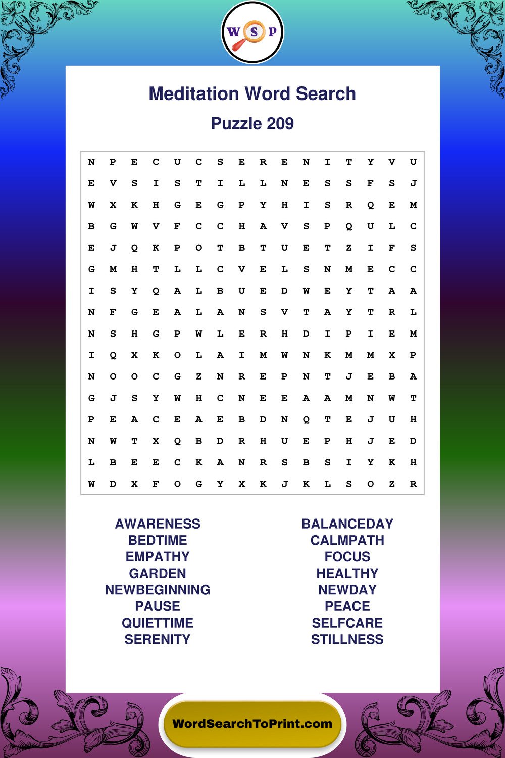 Meditation Word Search Puzzle 209