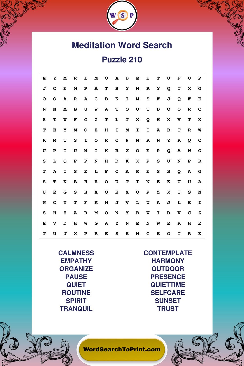 Meditation Word Search Puzzle 210