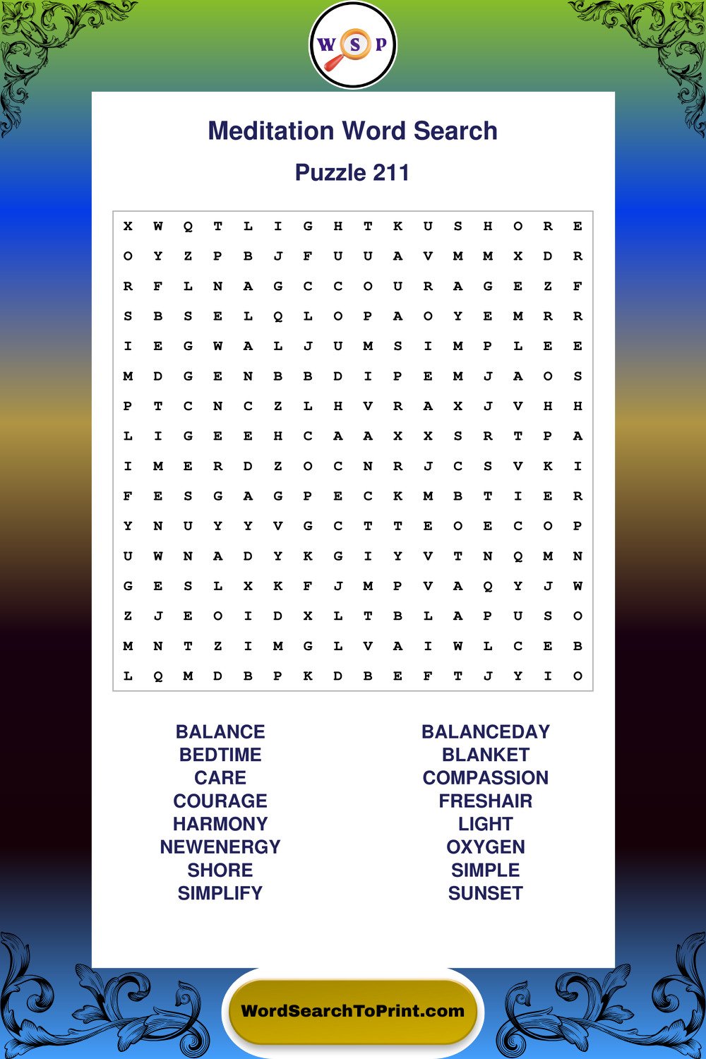 Meditation Word Search Puzzle 211