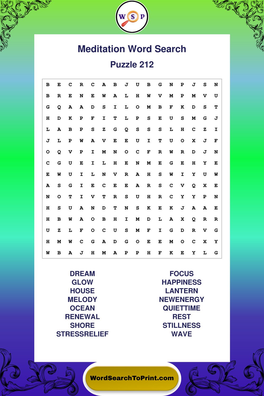 Meditation Word Search Puzzle 212