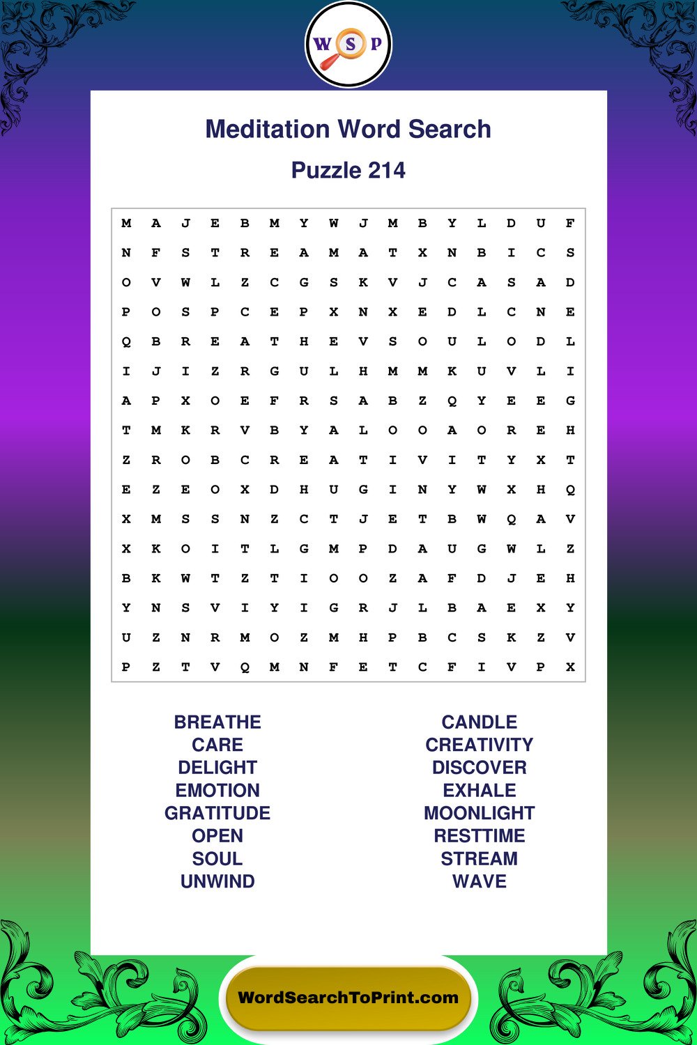 Meditation Word Search Puzzle 214