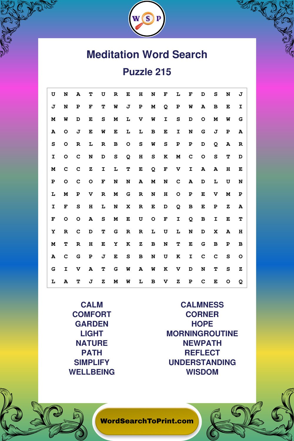 Meditation Word Search Puzzle 215