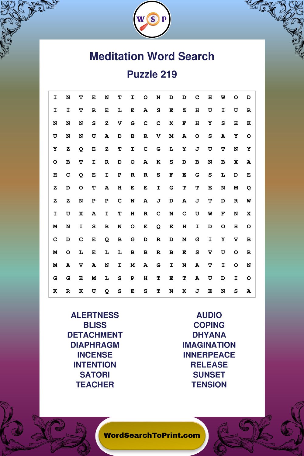 Meditation Word Search Puzzle 219