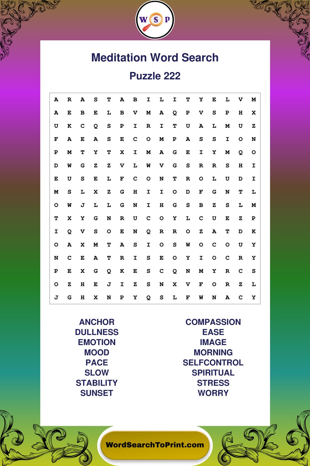Meditation Word Search Puzzle 222