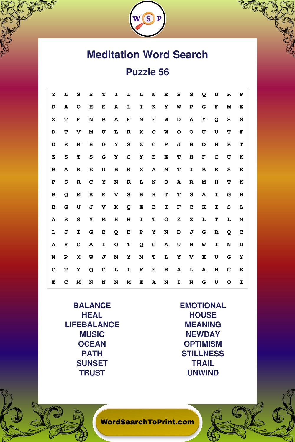 Meditation Word Search Puzzle 56