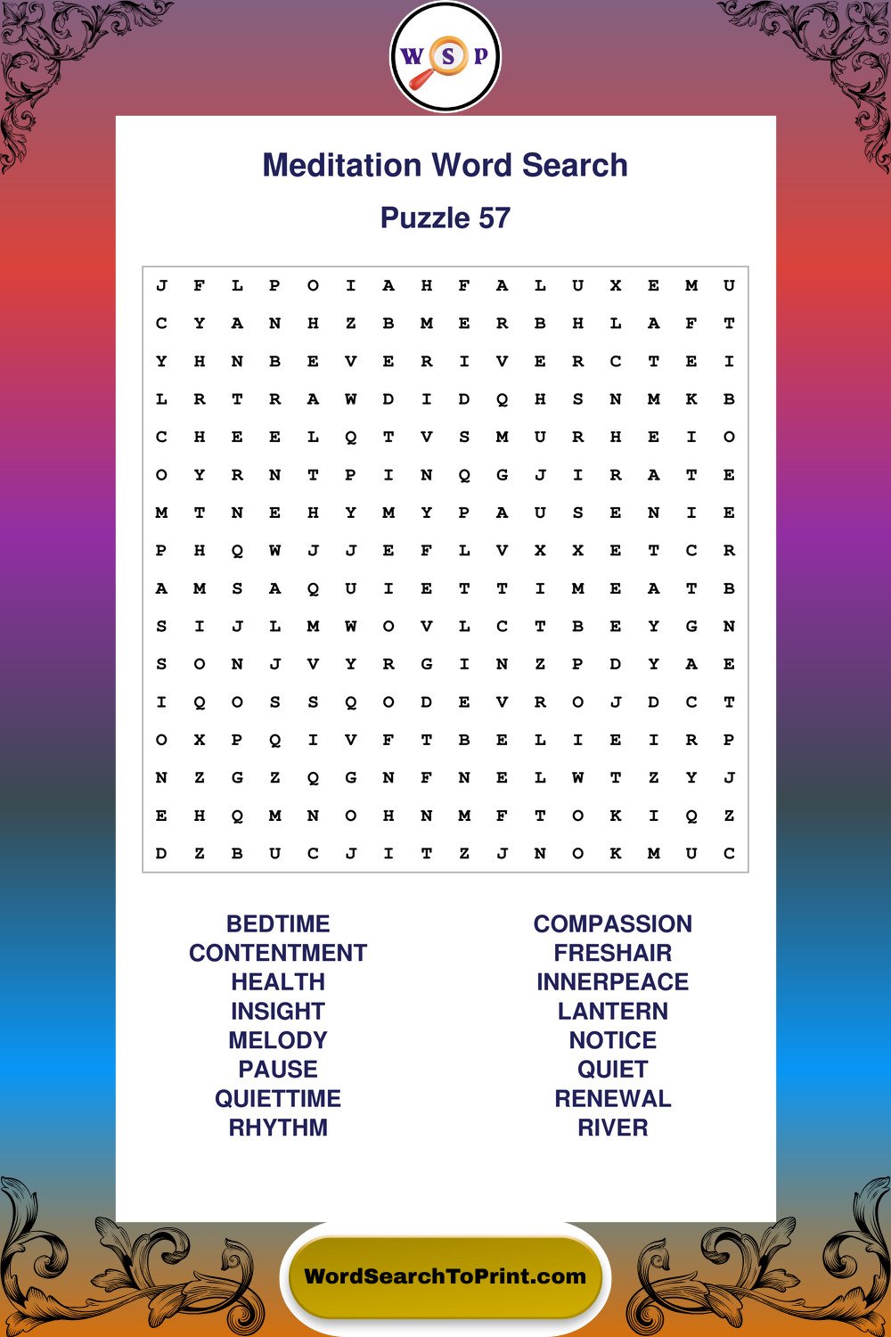 Meditation Word Search Puzzle 57