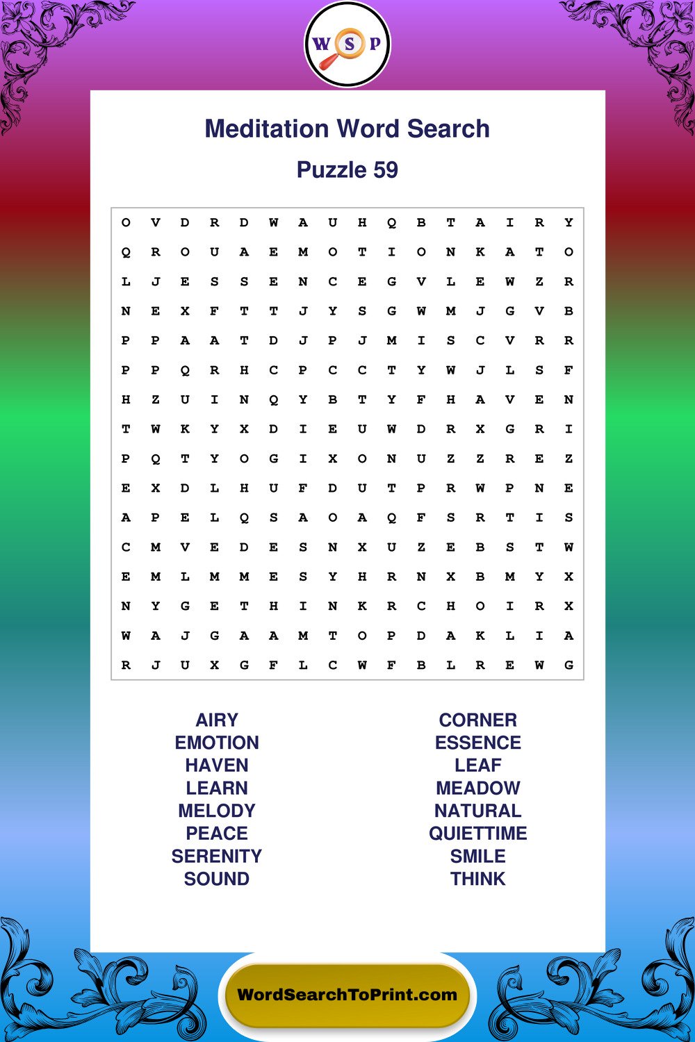 Meditation Word Search Puzzle 59