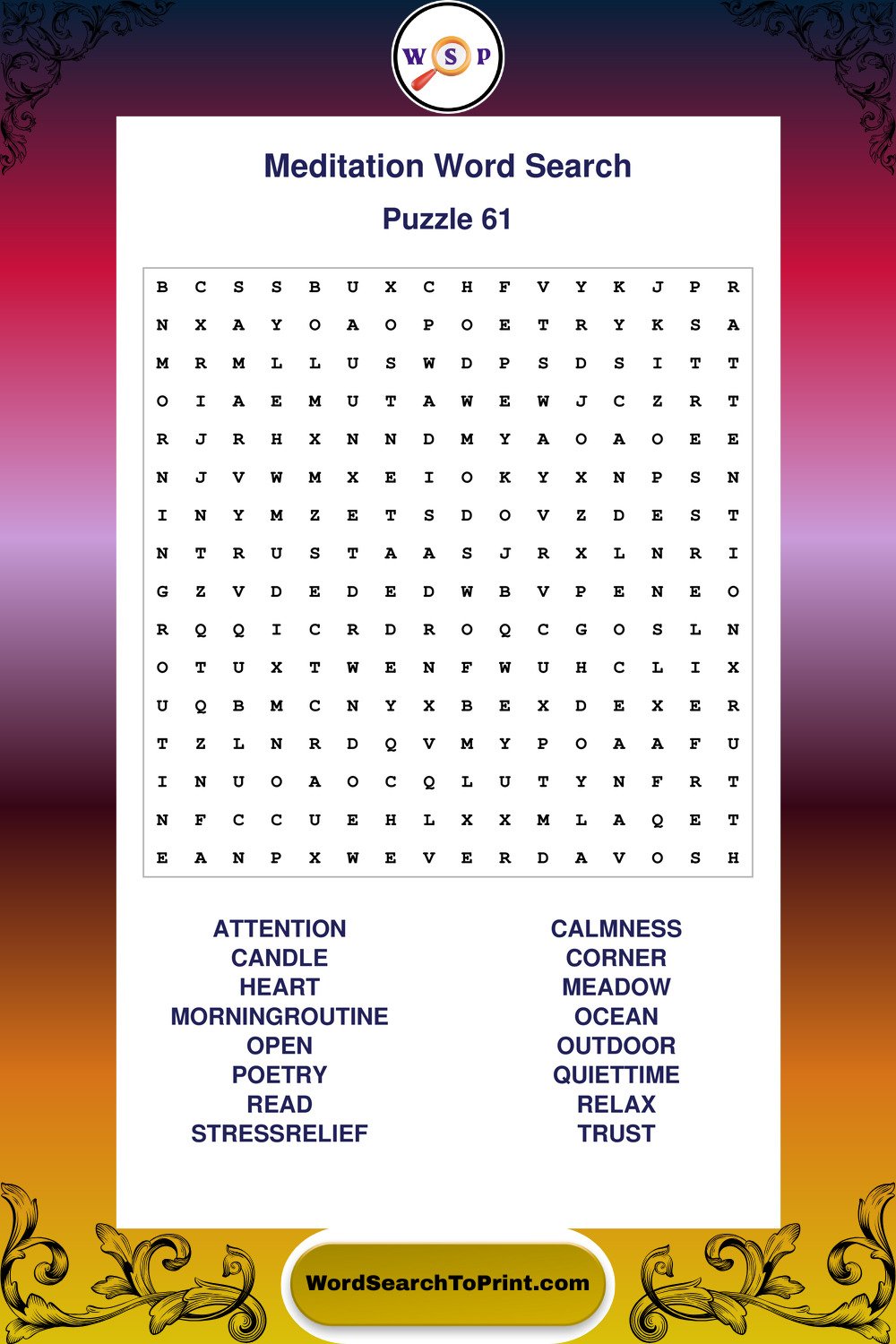 Meditation Word Search Puzzle 61
