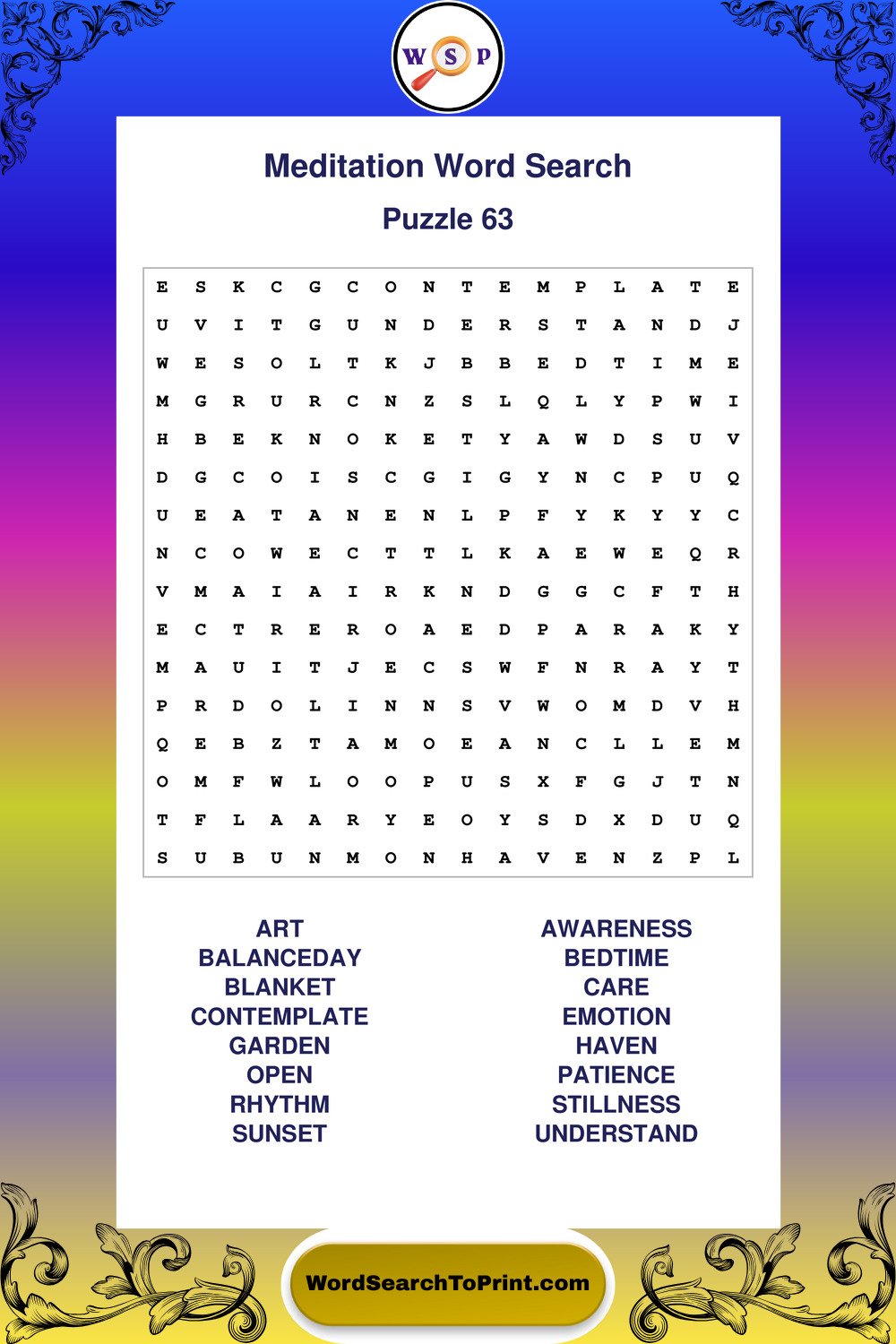 Meditation Word Search Puzzle 63