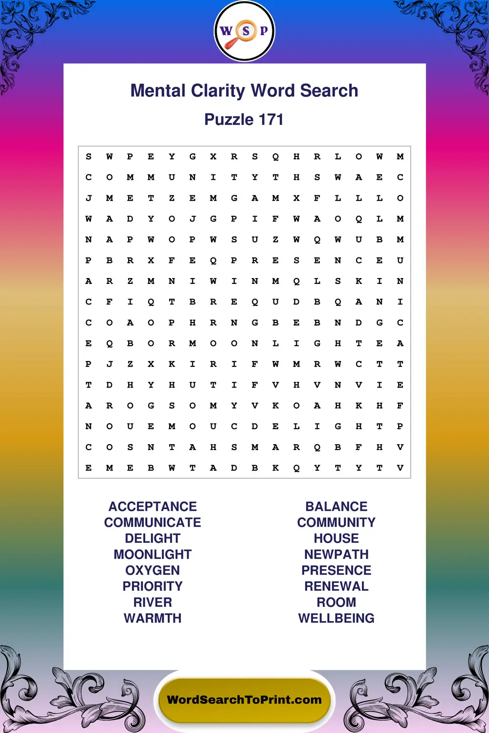 Mental Clarity Word Search Puzzle 171