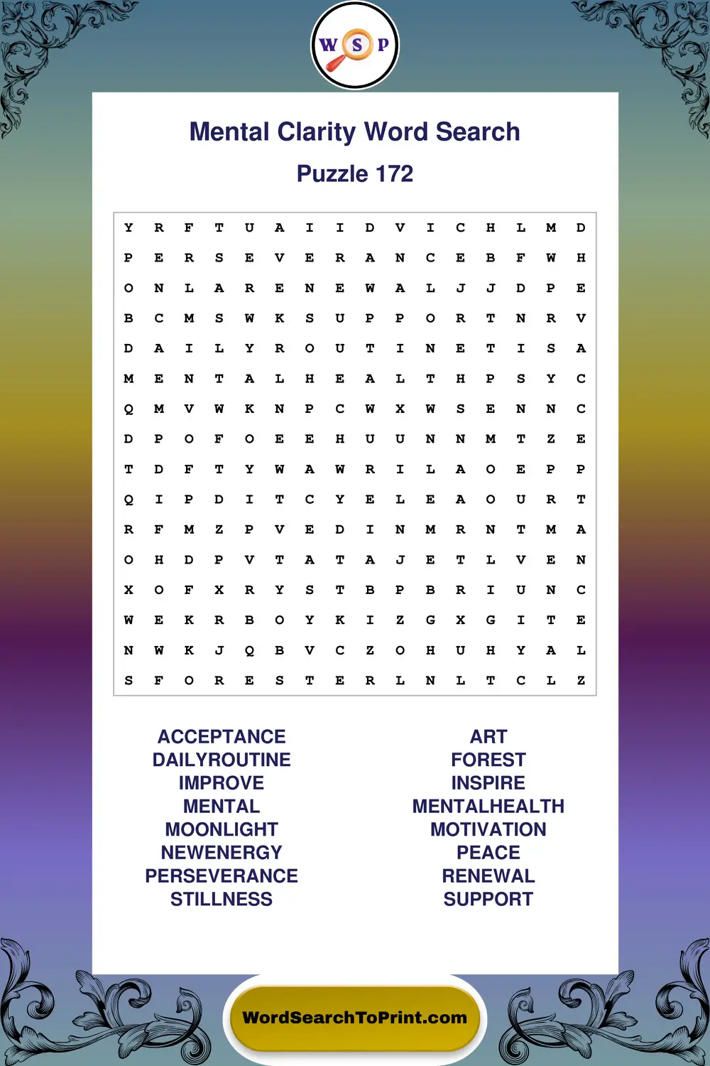 Mental Clarity Word Search Puzzle 172