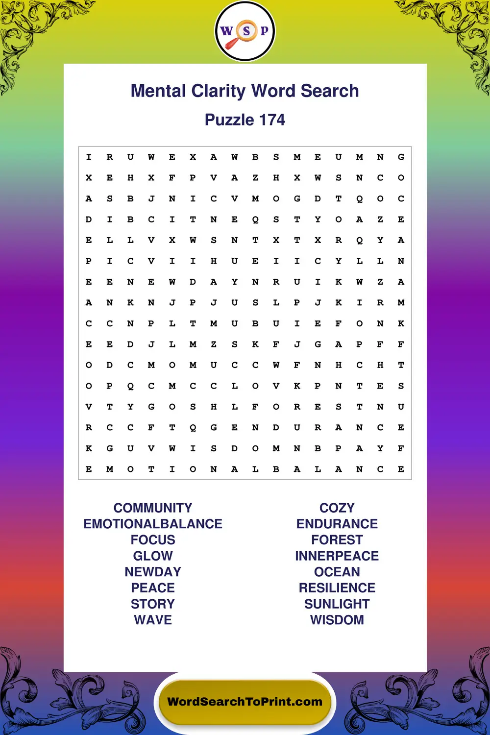 Mental Clarity Word Search Puzzle 174