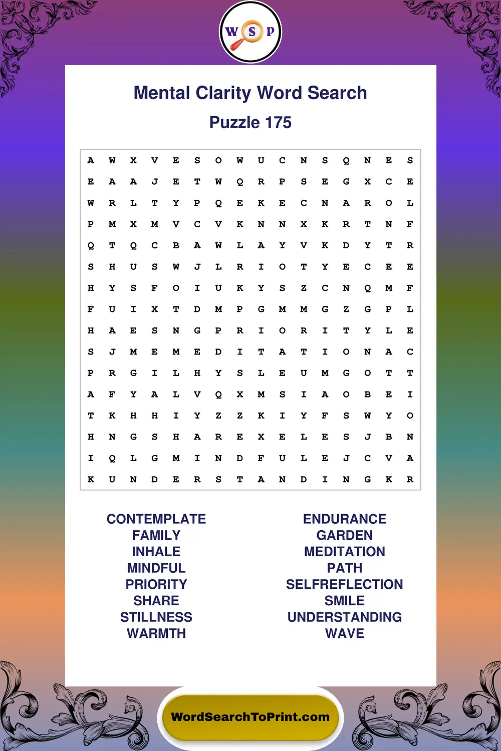 Mental Clarity Word Search Puzzle 175