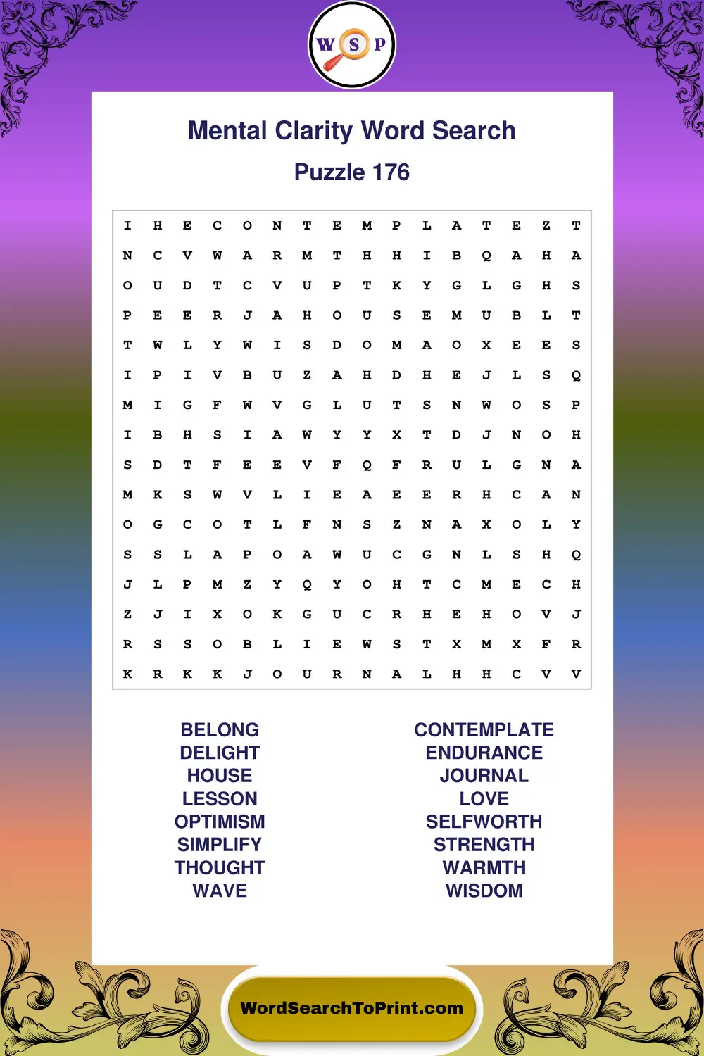 Mental Clarity Word Search Puzzle 176