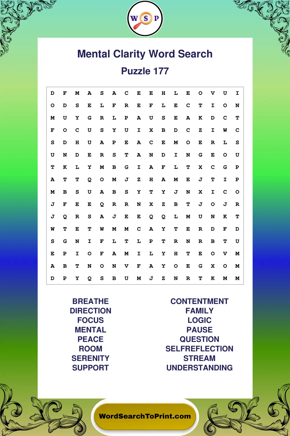 Mental Clarity Word Search Puzzle 177