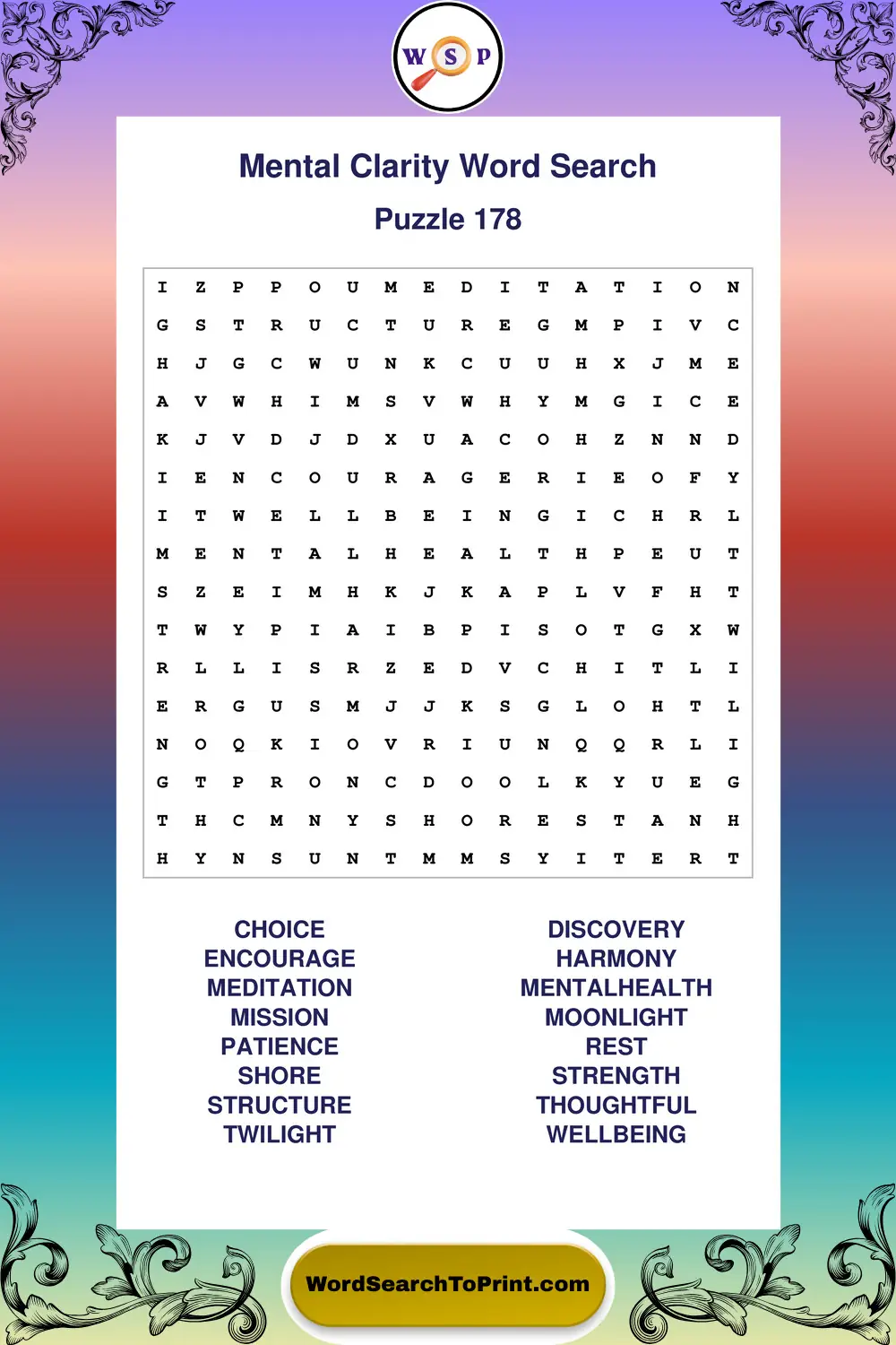 Mental Clarity Word Search Puzzle 178