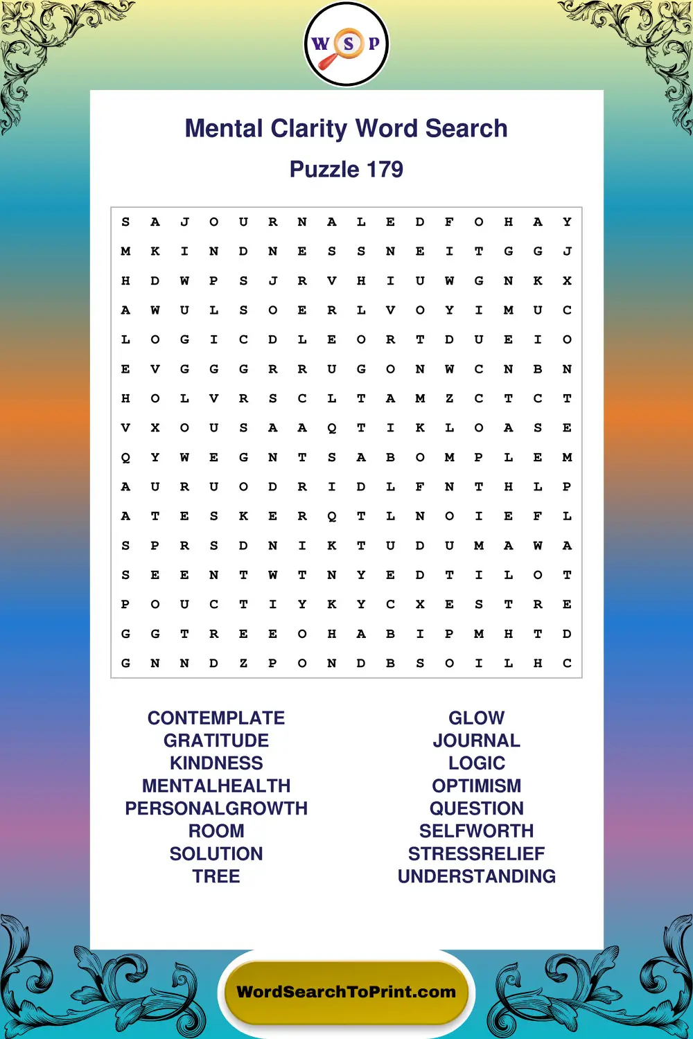 Mental Clarity Word Search Puzzle 179
