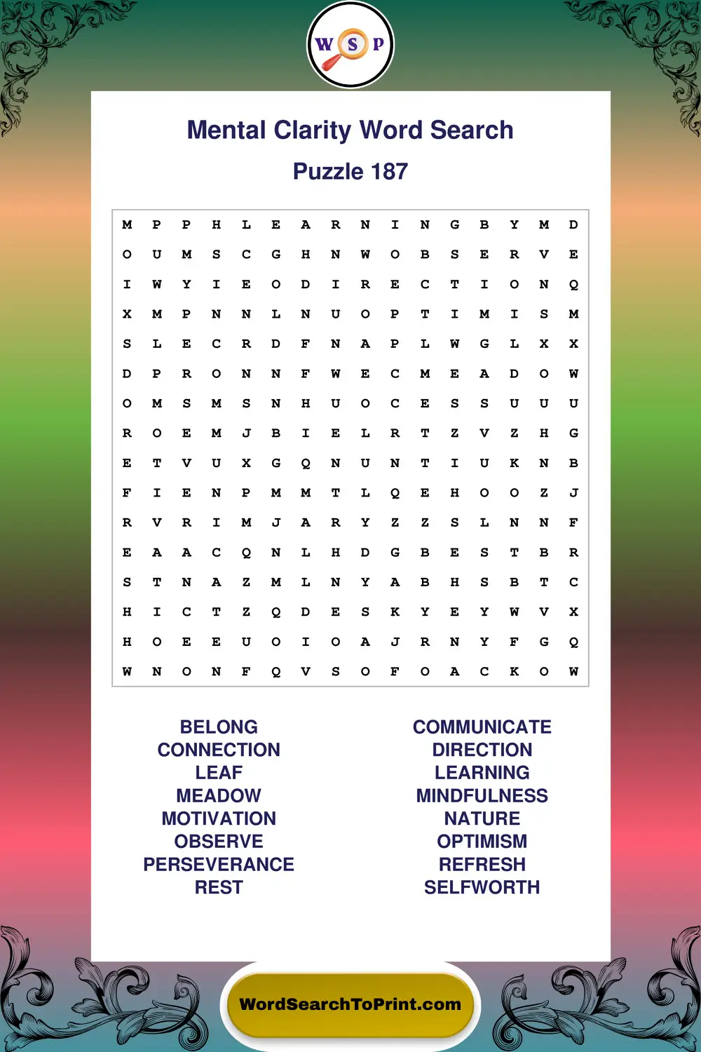 Mental Clarity Word Search Puzzle 187
