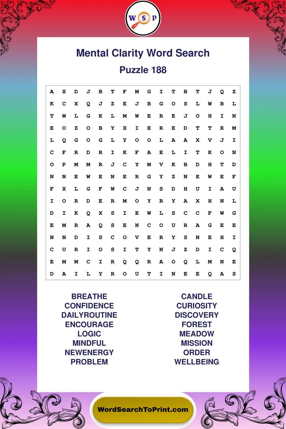 Mental Clarity Word Search Puzzle 188