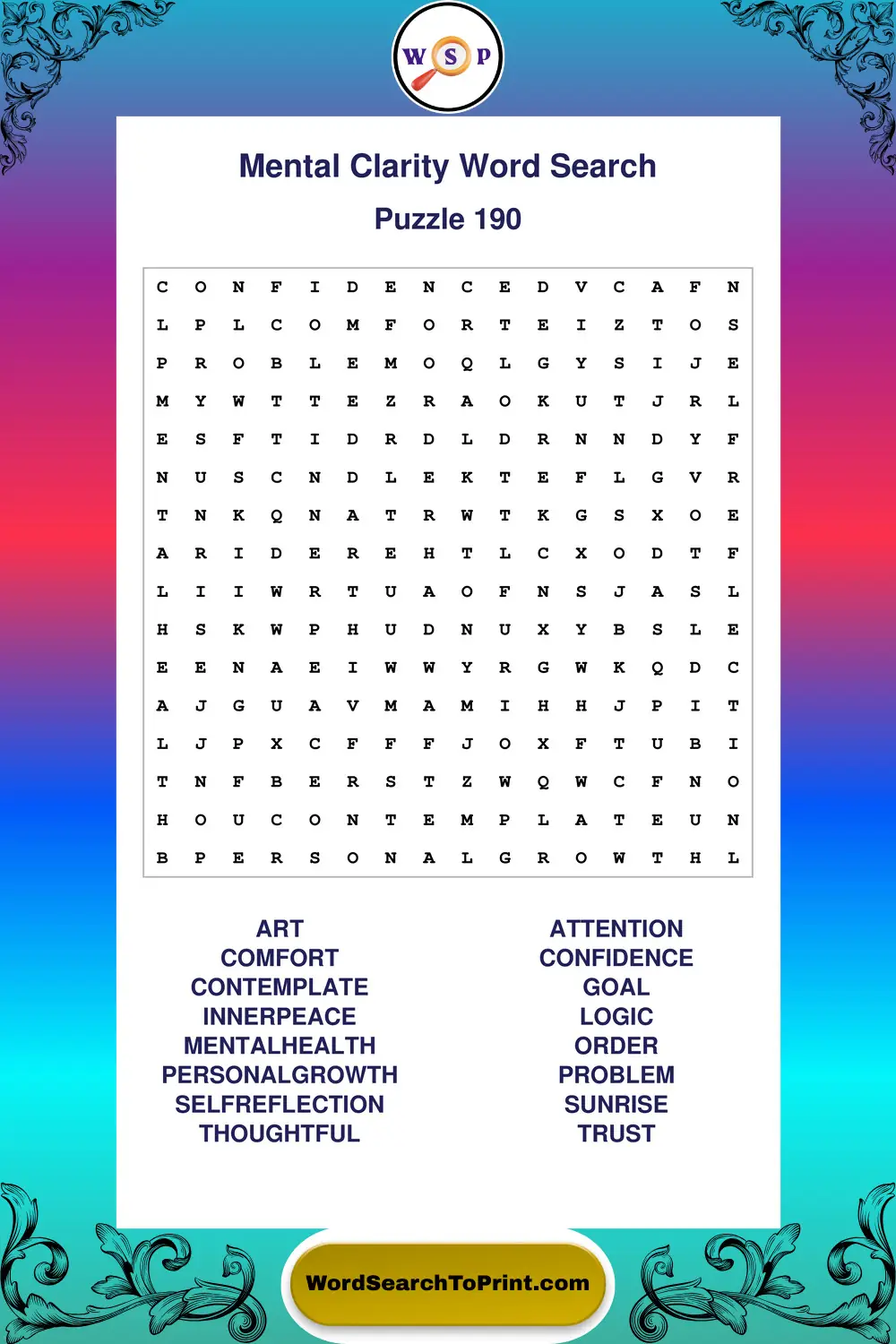 Mental Clarity Word Search Puzzle 190