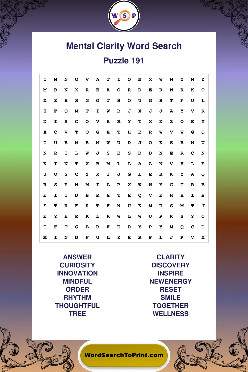 Mental Clarity Word Search Puzzle 191