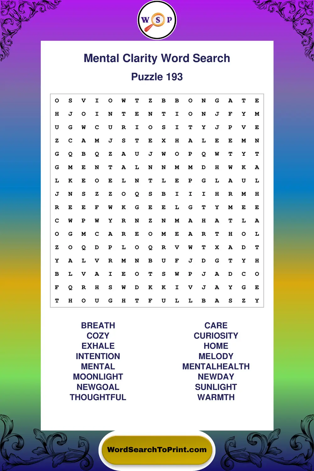 Mental Clarity Word Search Puzzle 193