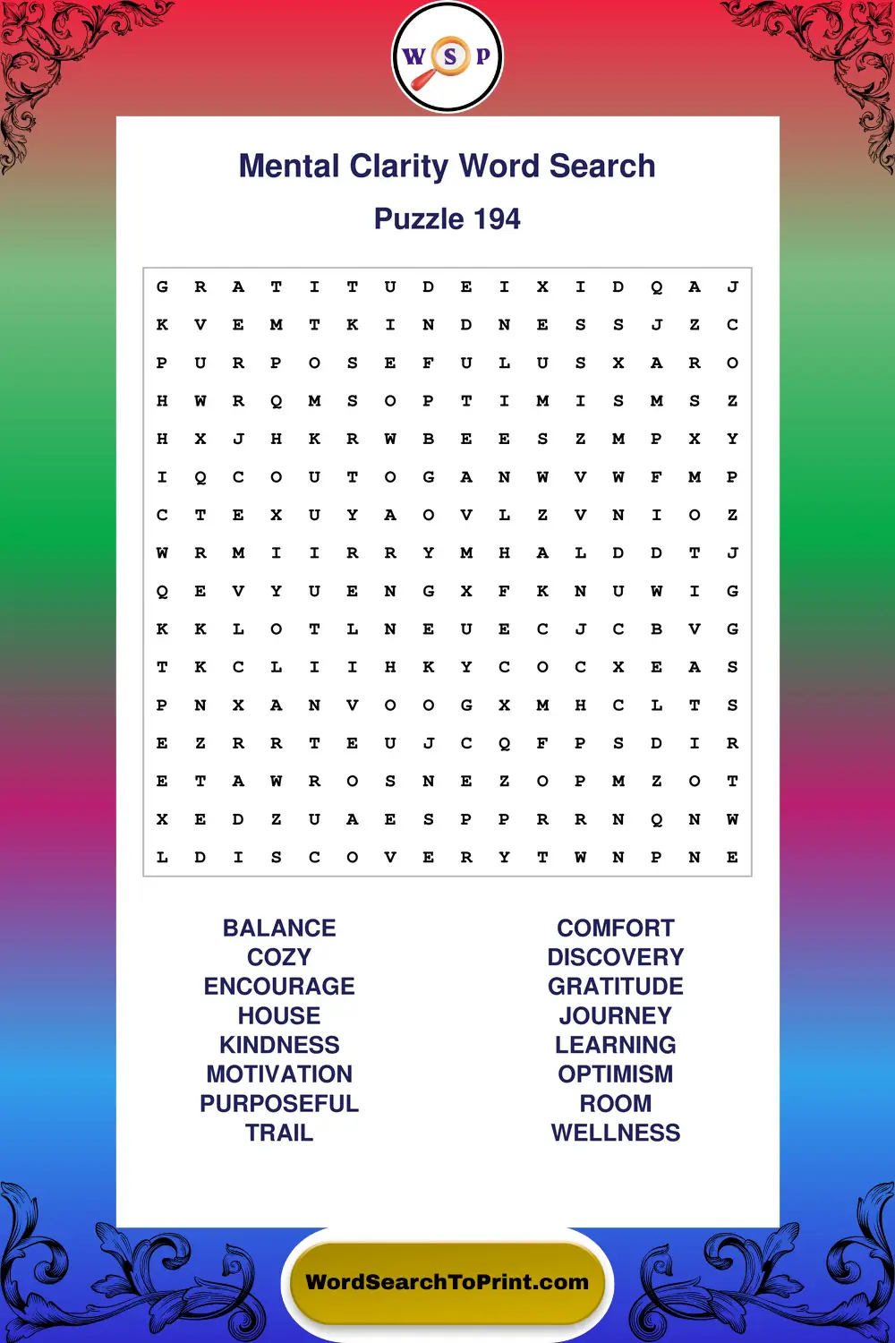 Mental Clarity Word Search Puzzle 194