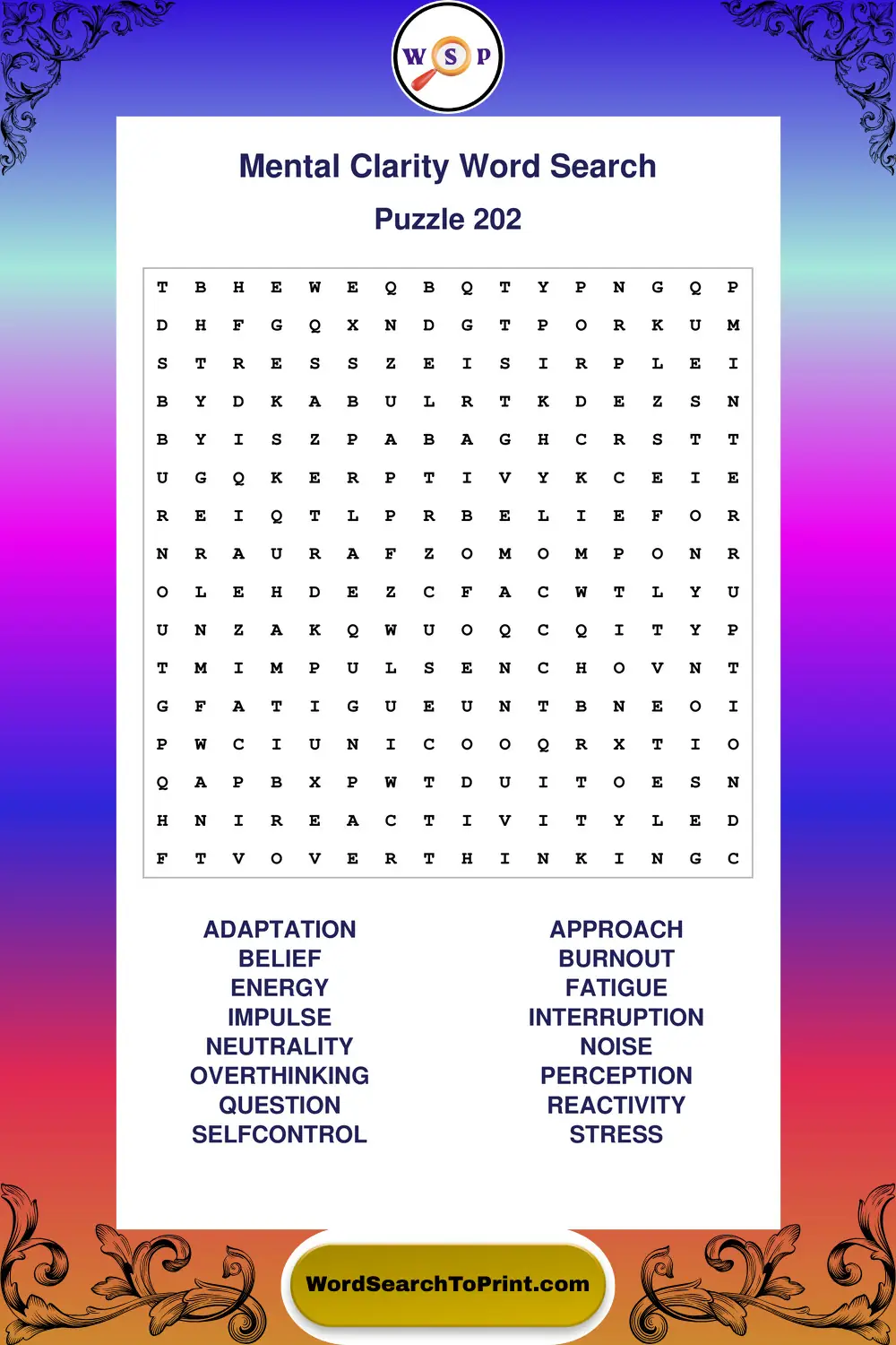 Mental Clarity Word Search Puzzle 202