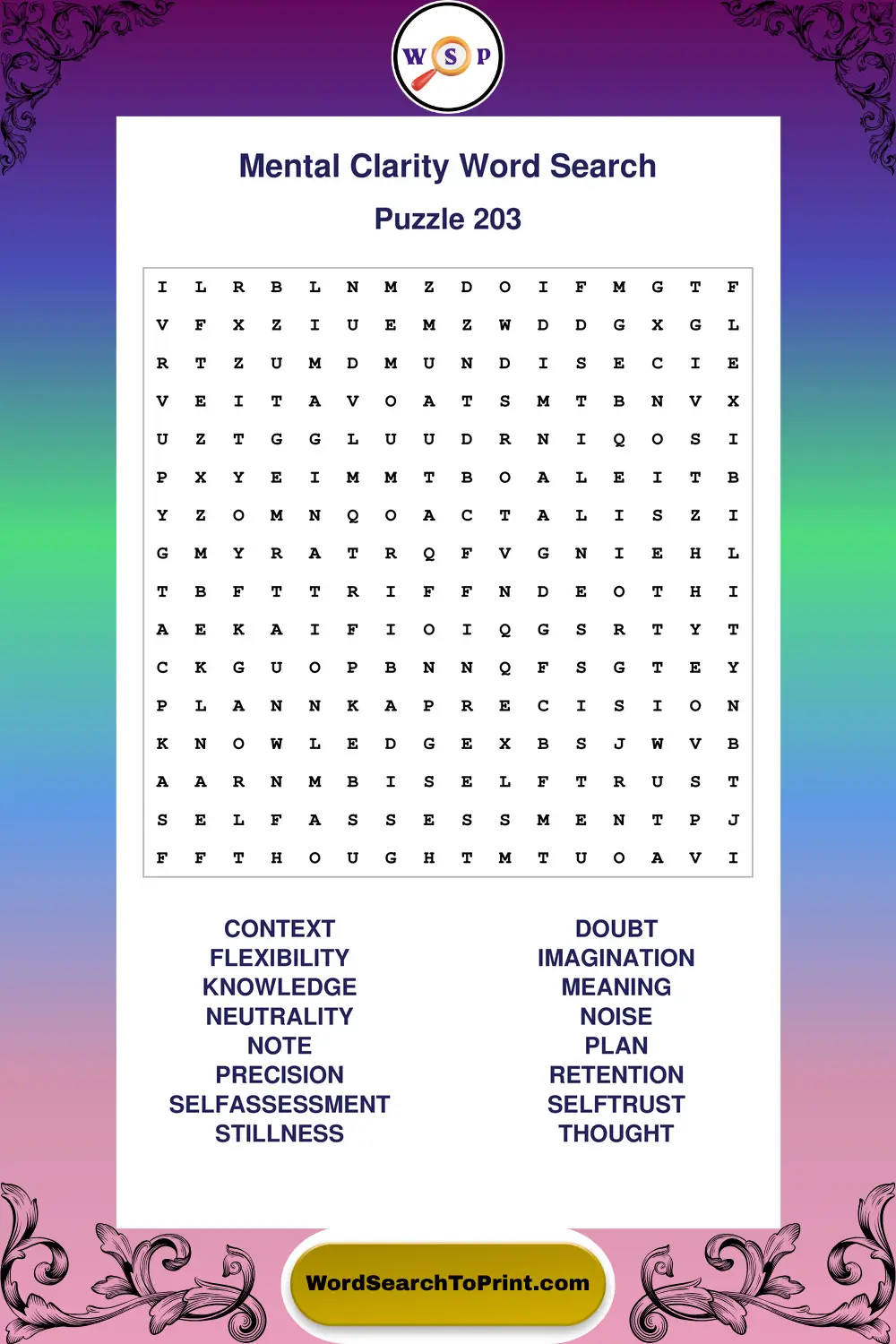 Mental Clarity Word Search Puzzle 203