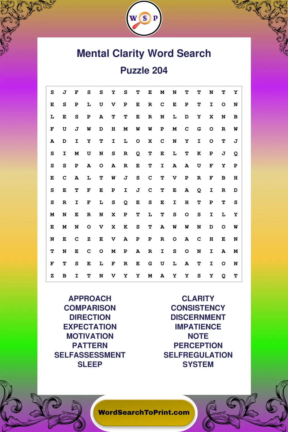 Mental Clarity Word Search Puzzle 204
