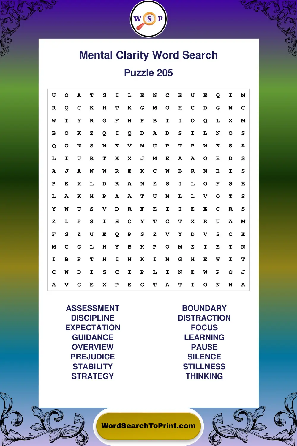 Mental Clarity Word Search Puzzle 205